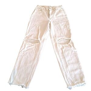 Universal Thread Vintage Straight Crop Distressed Jeans Women's Sz 00/24‎ Ivory